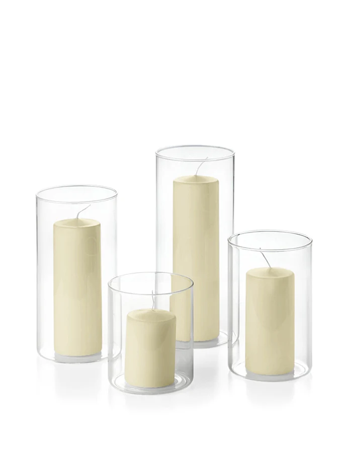 12 Round Pillar Candles and Cylinder Vases - Image 2
