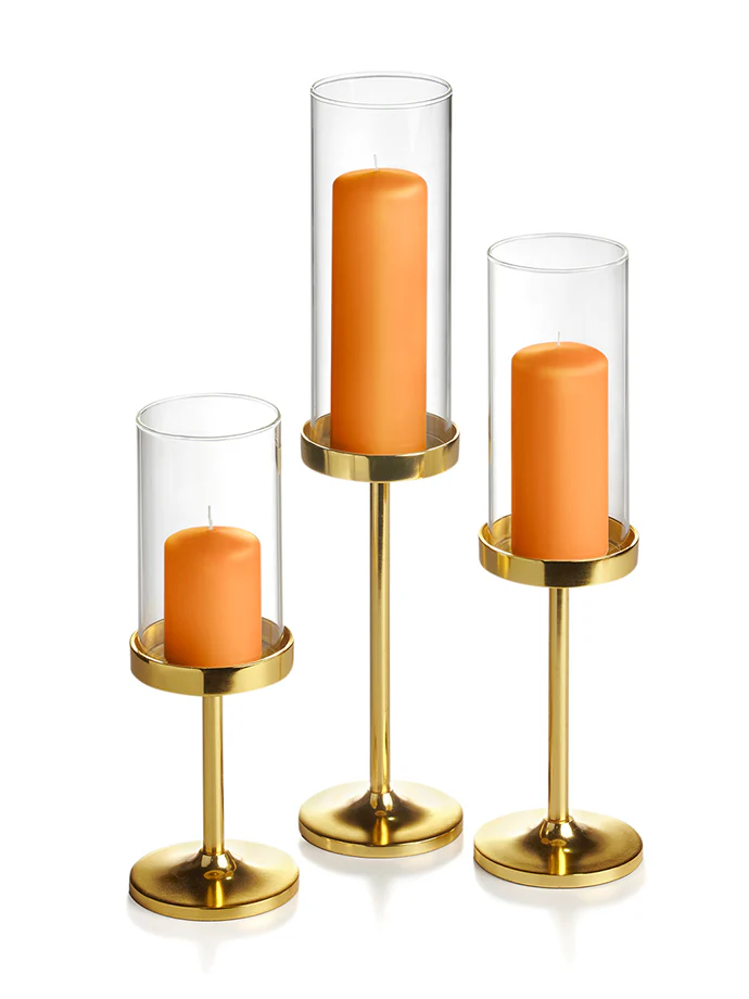 12 Slim Pillar Candles, 12 Cylinder Vases and 12 Gold Vevo Pedestals - Image 13