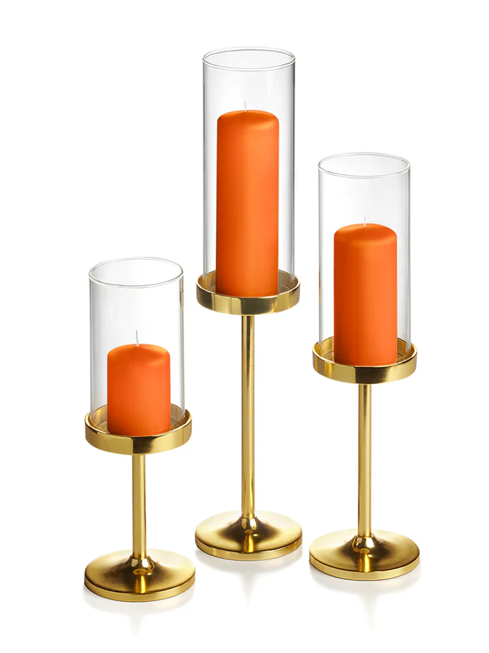 12 Slim Pillar Candles, 12 Cylinder Vases and 12 Gold Vevo Pedestals - Image 26