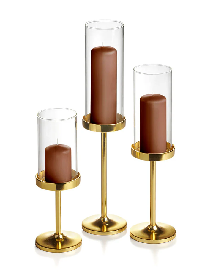 12 Slim Pillar Candles, 12 Cylinder Vases and 12 Gold Vevo Pedestals - Image 44