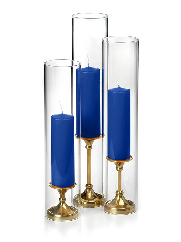 12 Slim Pillar Candles, Glass Chimneys and 12 Gold Timeless Pillar Holders - Image 17