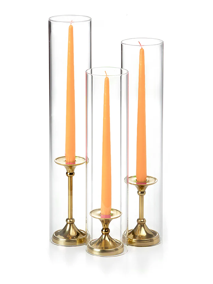 12 Taper Candles, 12 Glass Chimneys and 12 Gold Timeless Taper Holders - Image 13