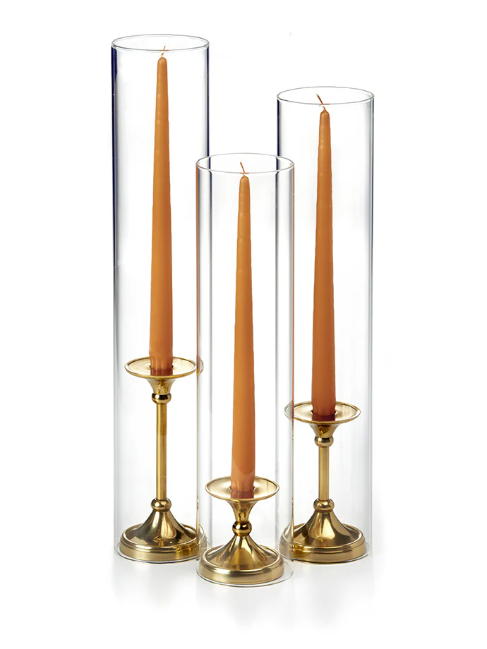 12 Taper Candles, 12 Glass Chimneys and 12 Gold Timeless Taper Holders - Image 23