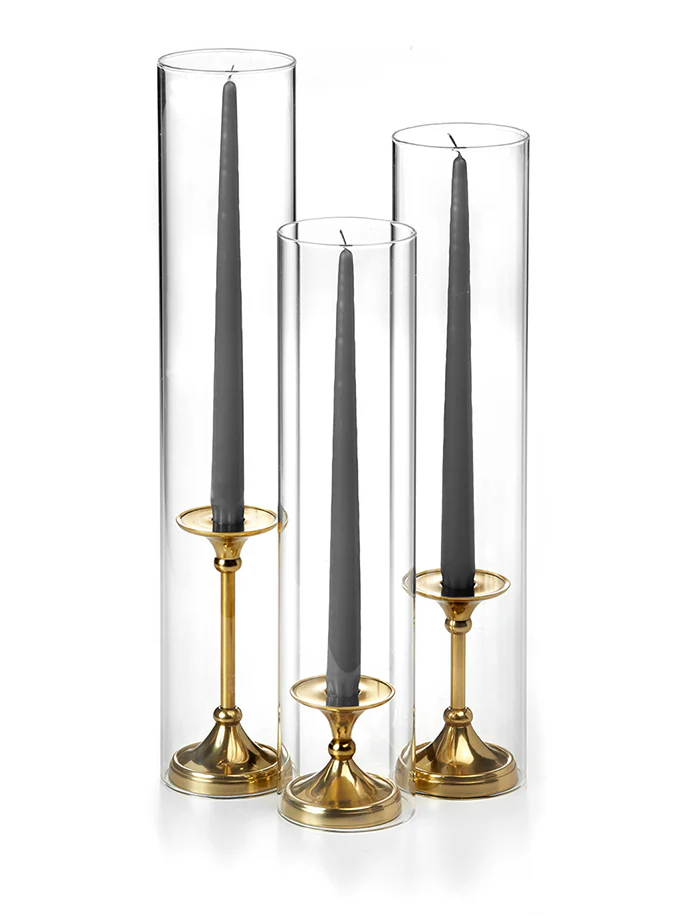 12 Taper Candles, 12 Glass Chimneys and 12 Gold Timeless Taper Holders - Image 31
