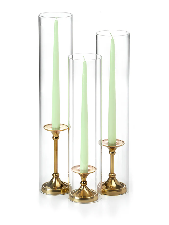 12 Taper Candles, 12 Glass Chimneys and 12 Gold Timeless Taper Holders - Image 39
