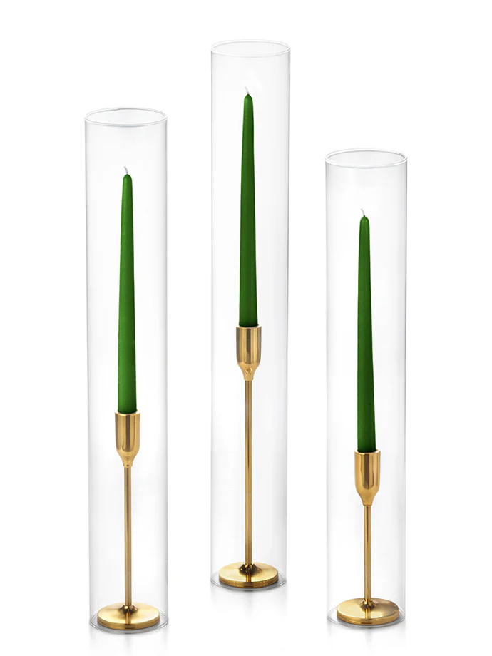 12 Taper Candles, 12 Tall Chimneys and 12 Gold Virtu Candlesticks - Image 10