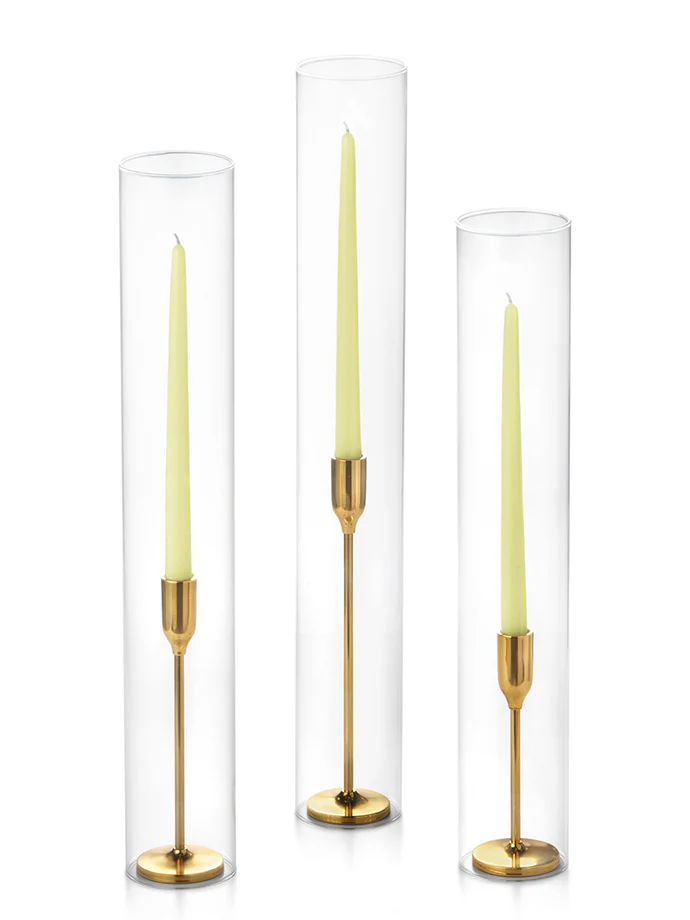 12 Taper Candles, 12 Tall Chimneys and 12 Gold Virtu Candlesticks - Image 13