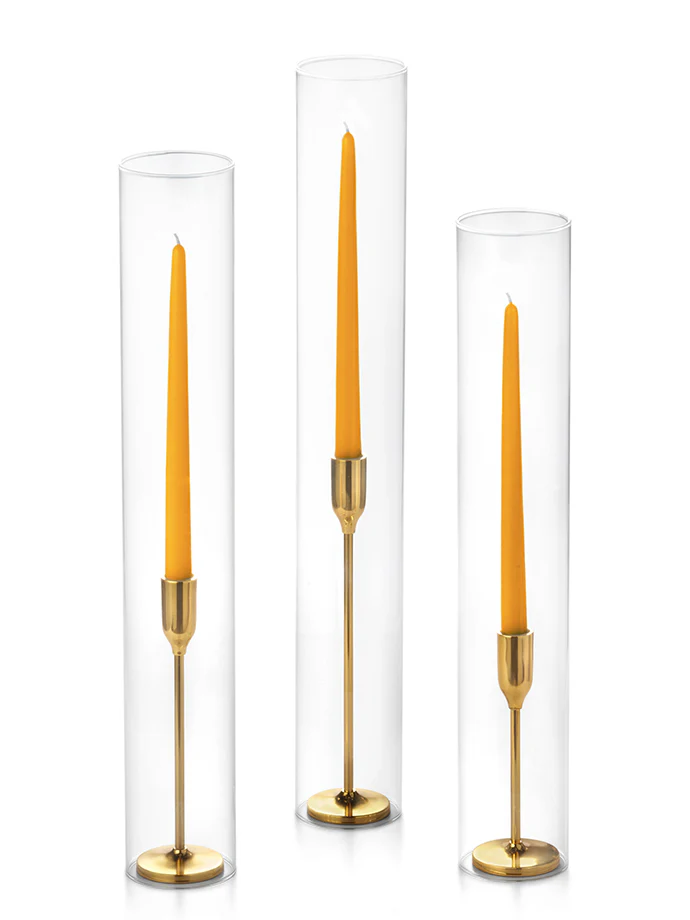 12 Taper Candles, 12 Tall Chimneys and 12 Gold Virtu Candlesticks - Image 16