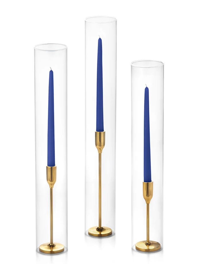 12 Taper Candles, 12 Tall Chimneys and 12 Gold Virtu Candlesticks - Image 17