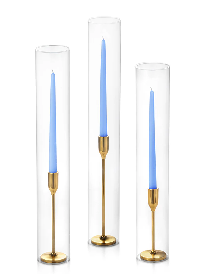 12 Taper Candles, 12 Tall Chimneys and 12 Gold Virtu Candlesticks - Image 18