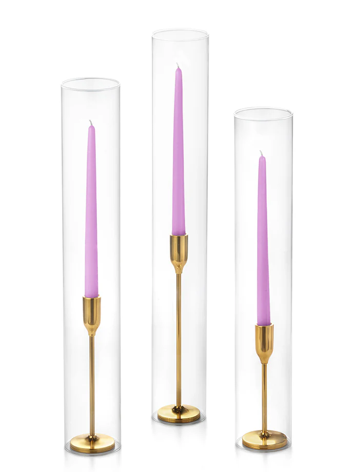 12 Taper Candles, 12 Tall Chimneys and 12 Gold Virtu Candlesticks - Image 19