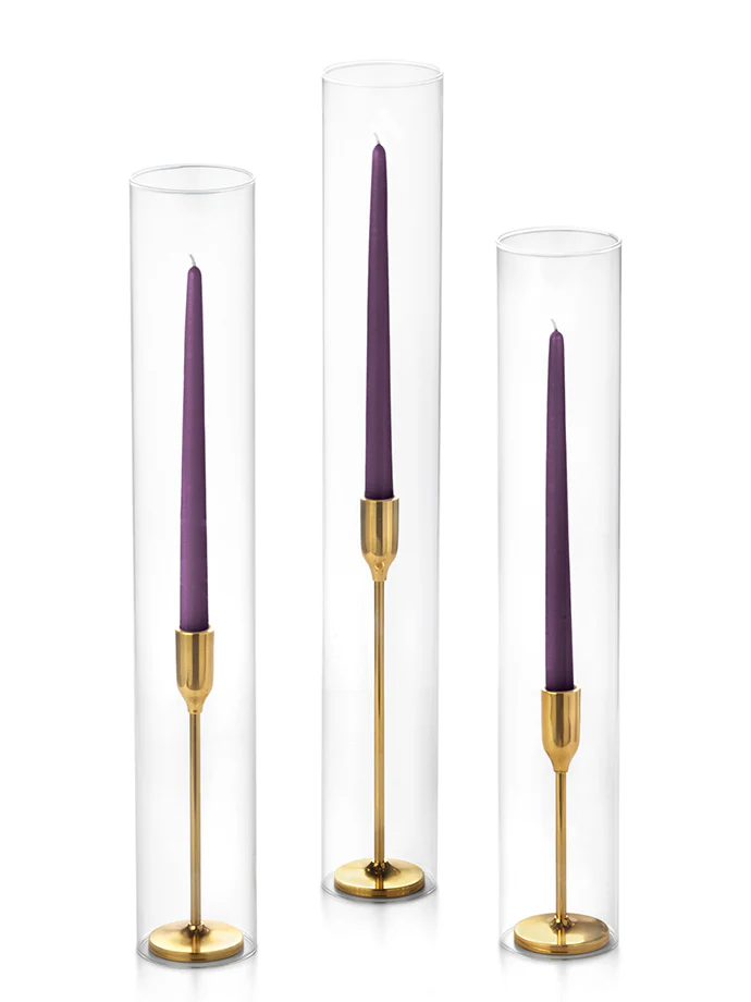 12 Taper Candles, 12 Tall Chimneys and 12 Gold Virtu Candlesticks - Image 21
