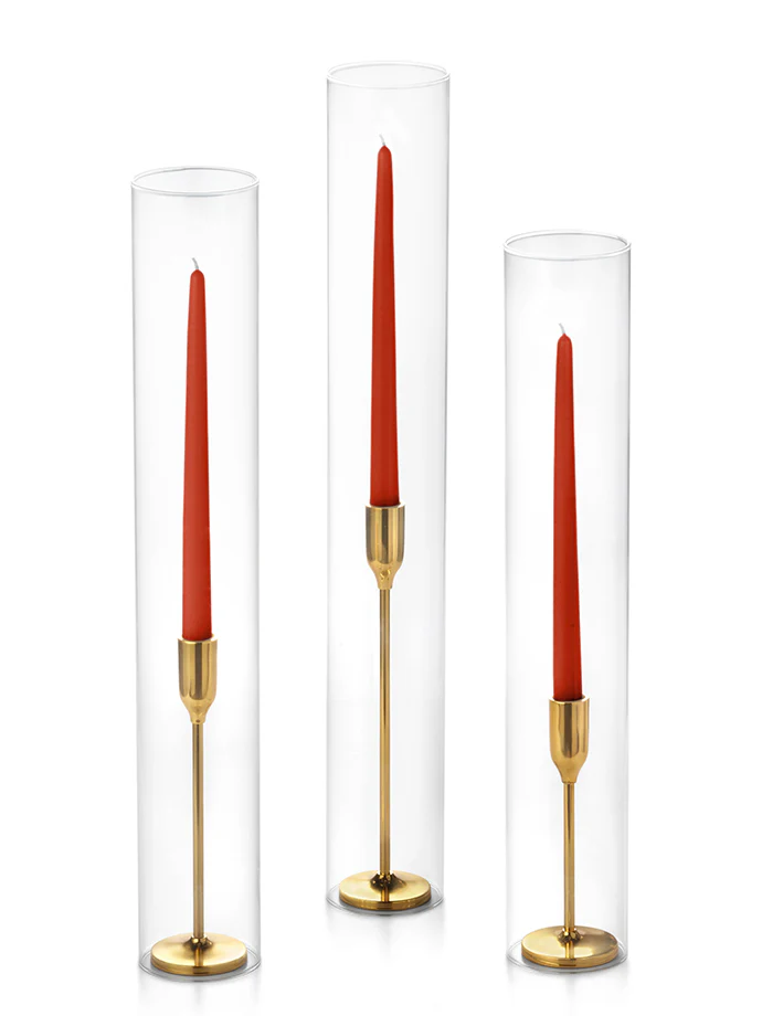 12 Taper Candles, 12 Tall Chimneys and 12 Gold Virtu Candlesticks - Image 22
