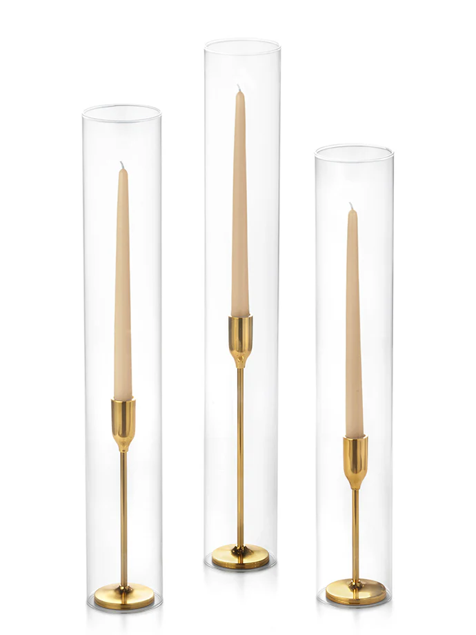 12 Taper Candles, 12 Tall Chimneys and 12 Gold Virtu Candlesticks - Image 24
