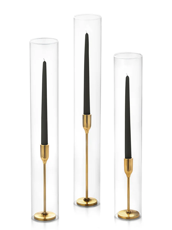 12 Taper Candles, 12 Tall Chimneys and 12 Gold Virtu Candlesticks - Image 25