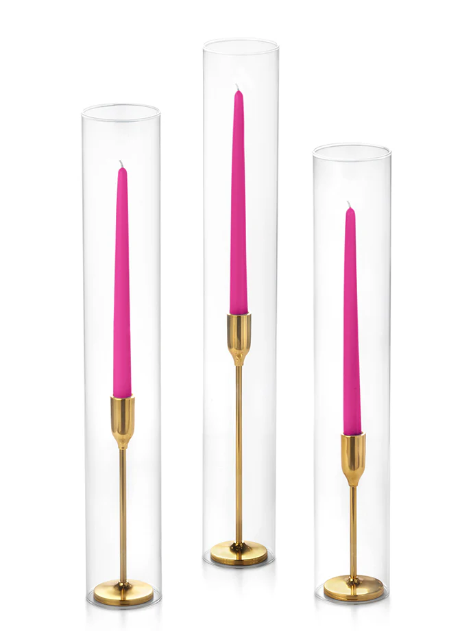 12 Taper Candles, 12 Tall Chimneys and 12 Gold Virtu Candlesticks - Image 29