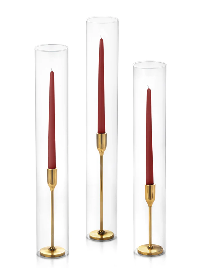 12 Taper Candles, 12 Tall Chimneys and 12 Gold Virtu Candlesticks - Image 3