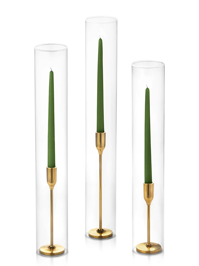 12 Taper Candles, 12 Tall Chimneys and 12 Gold Virtu Candlesticks - Image 30