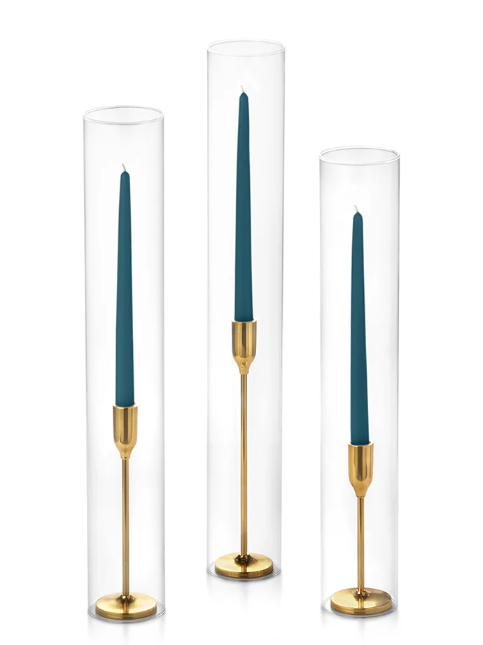 12 Taper Candles, 12 Tall Chimneys and 12 Gold Virtu Candlesticks - Image 32