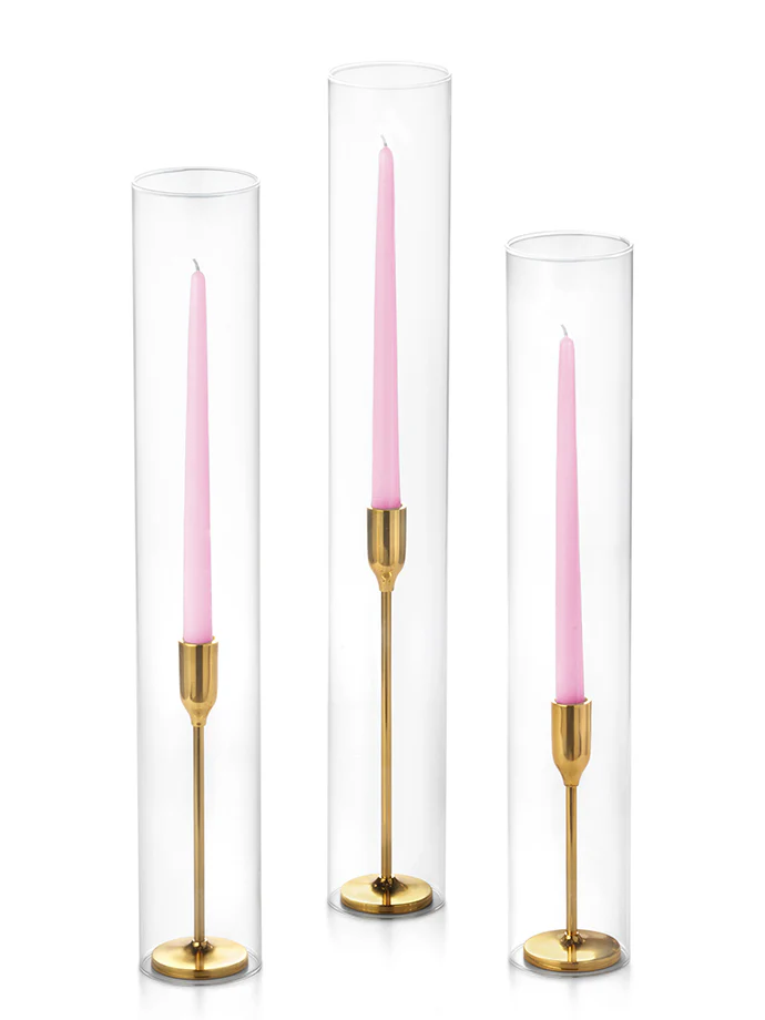 12 Taper Candles, 12 Tall Chimneys and 12 Gold Virtu Candlesticks - Image 33