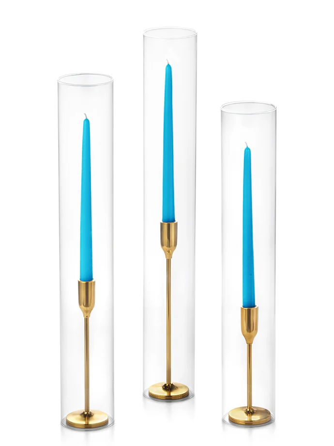 12 Taper Candles, 12 Tall Chimneys and 12 Gold Virtu Candlesticks - Image 36