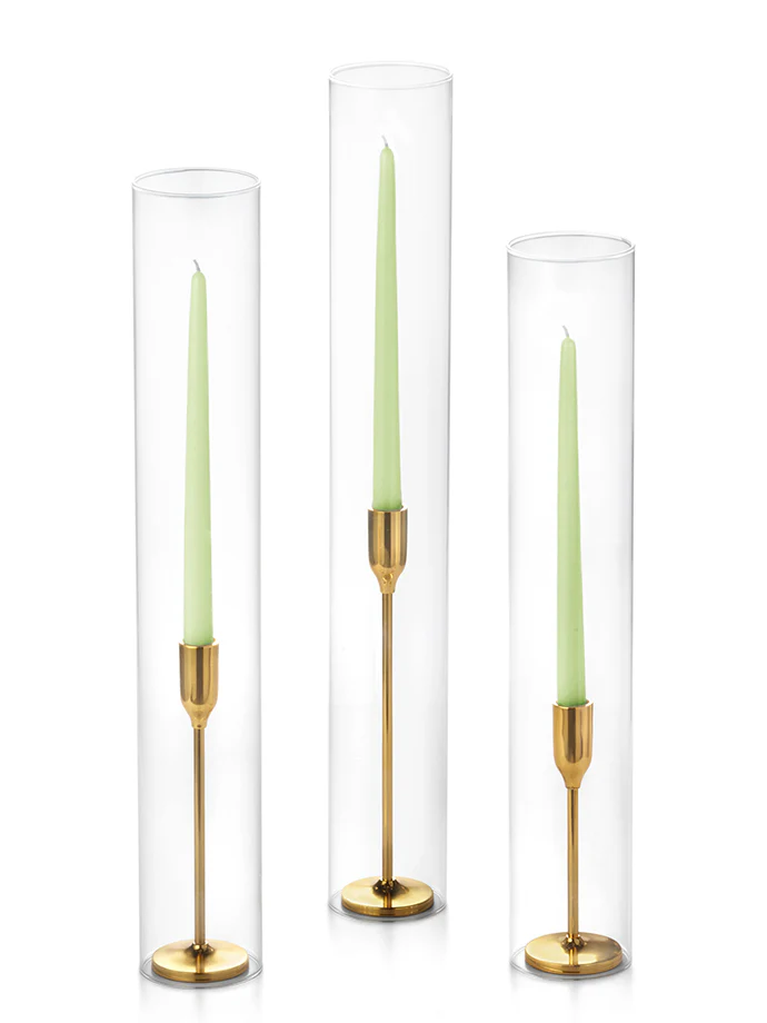 12 Taper Candles, 12 Tall Chimneys and 12 Gold Virtu Candlesticks - Image 37