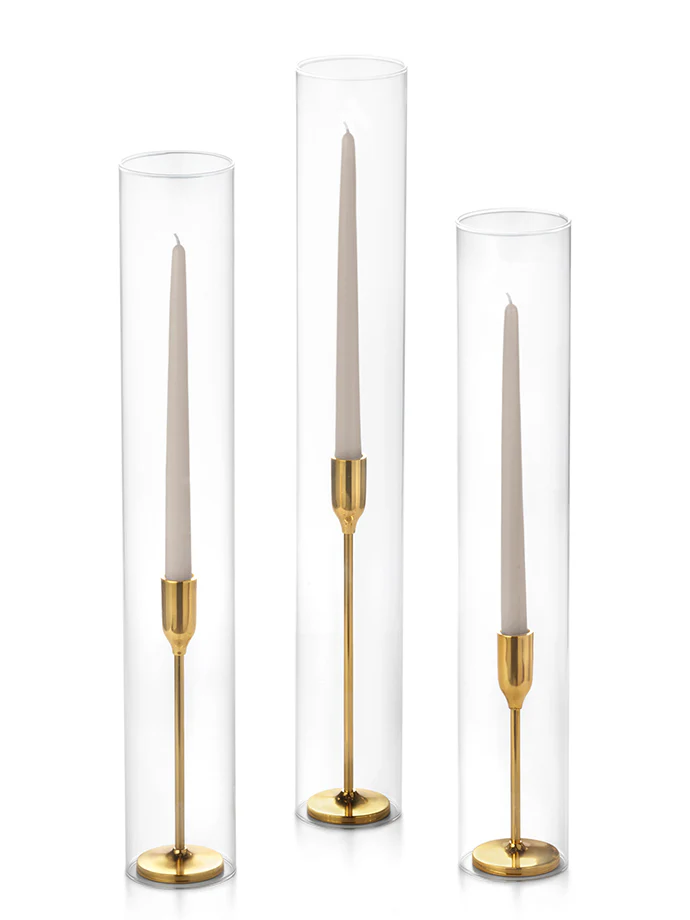 12 Taper Candles, 12 Tall Chimneys and 12 Gold Virtu Candlesticks - Image 38