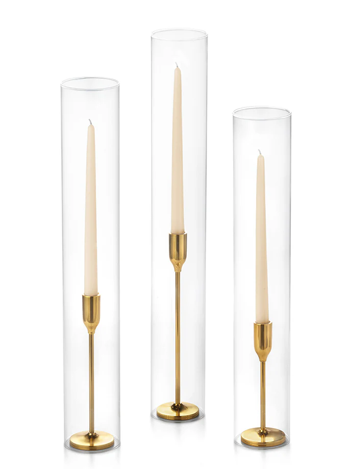 12 Taper Candles, 12 Tall Chimneys and 12 Gold Virtu Candlesticks - Image 39