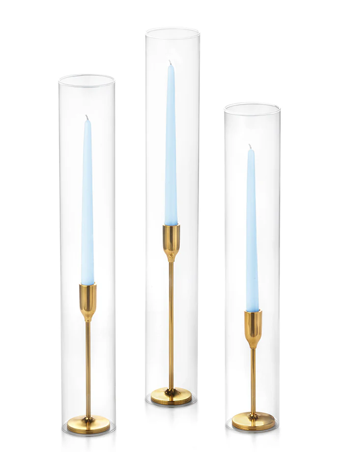 12 Taper Candles, 12 Tall Chimneys and 12 Gold Virtu Candlesticks - Image 4