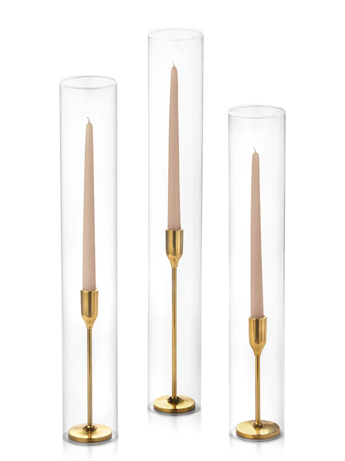 12 Taper Candles, 12 Tall Chimneys and 12 Gold Virtu Candlesticks - Image 46