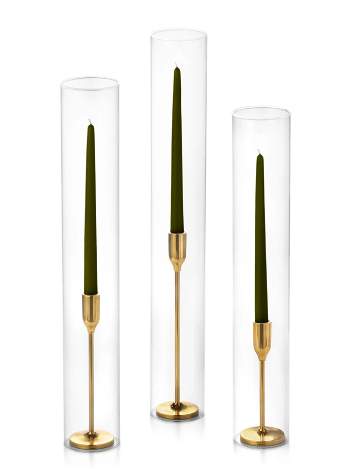 12 Taper Candles, 12 Tall Chimneys and 12 Gold Virtu Candlesticks - Image 47