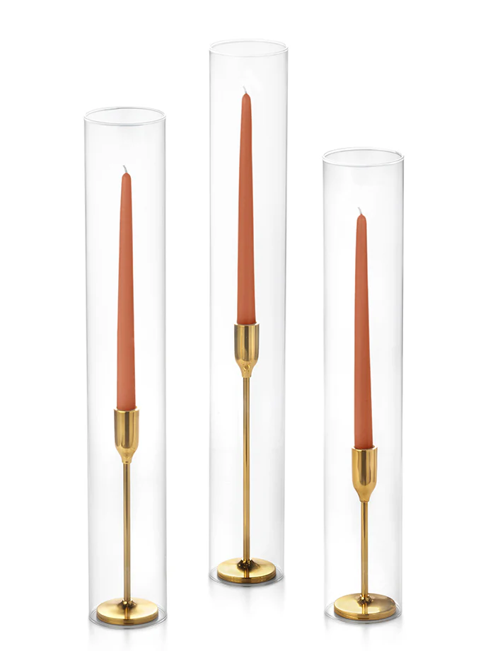 12 Taper Candles, 12 Tall Chimneys and 12 Gold Virtu Candlesticks - Image 5