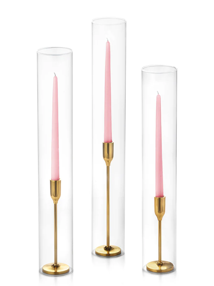 12 Taper Candles, 12 Tall Chimneys and 12 Gold Virtu Candlesticks - Image 6
