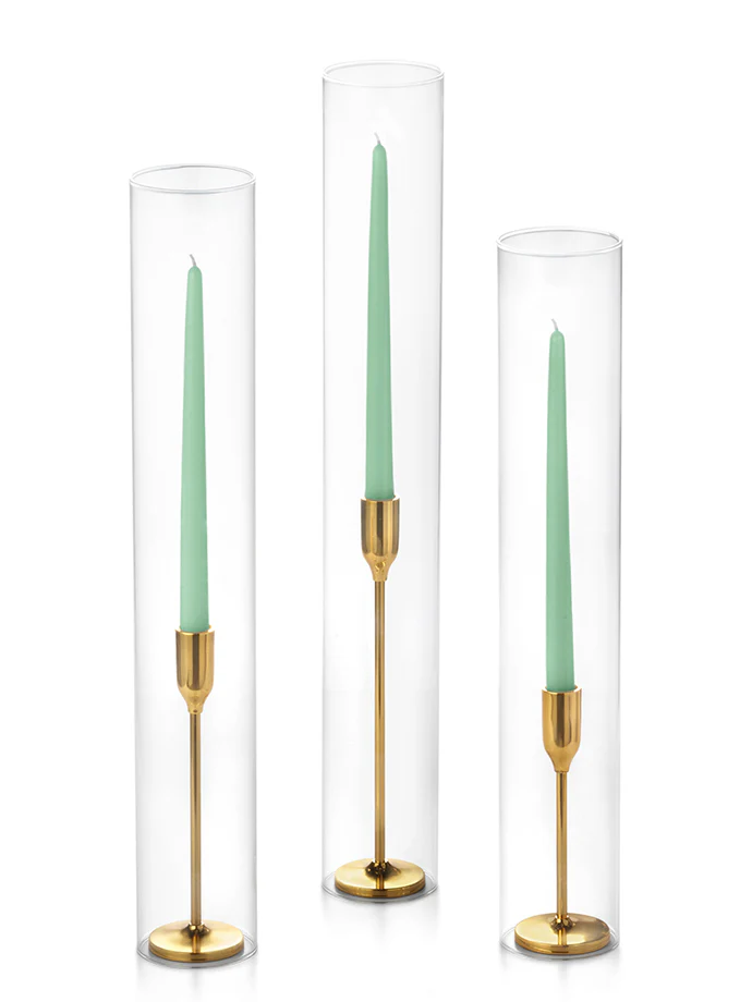 12 Taper Candles, 12 Tall Chimneys and 12 Gold Virtu Candlesticks - Image 7