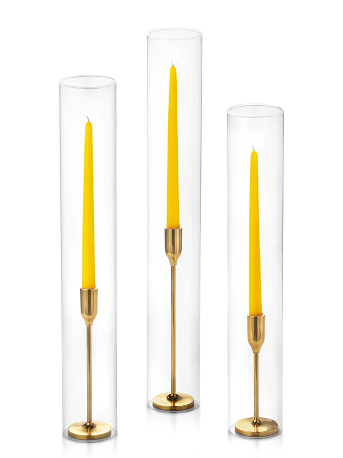 12 Taper Candles, 12 Tall Chimneys and 12 Gold Virtu Candlesticks - Image 8