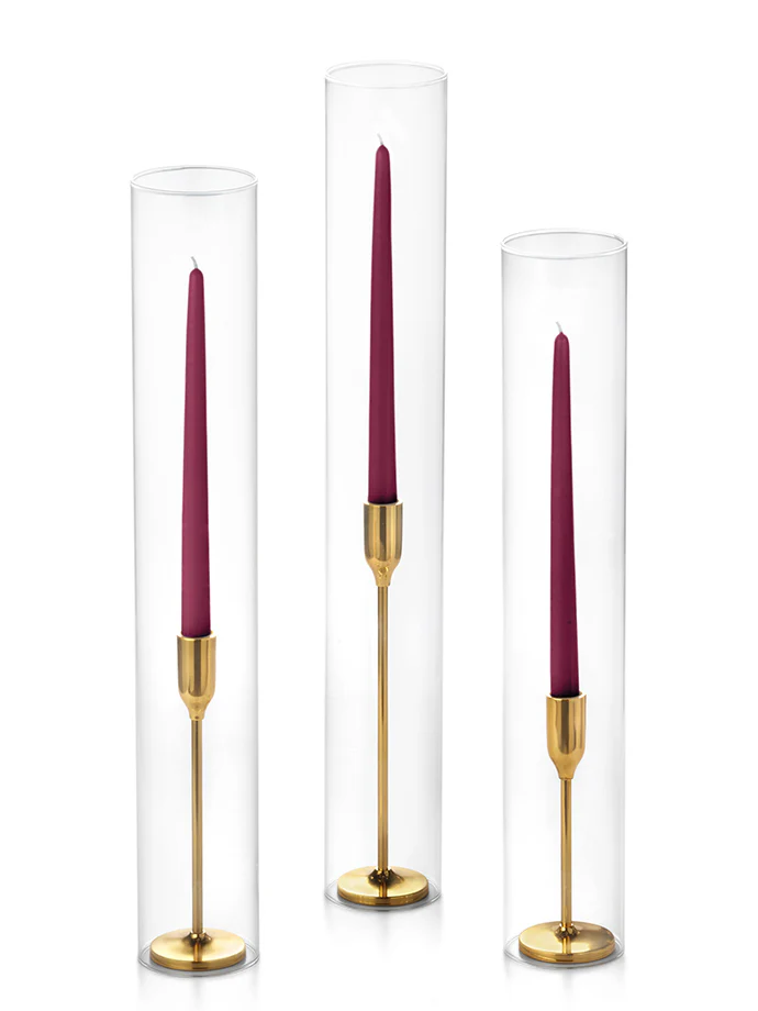 12 Taper Candles, 12 Tall Chimneys and 12 Gold Virtu Candlesticks - Image 9