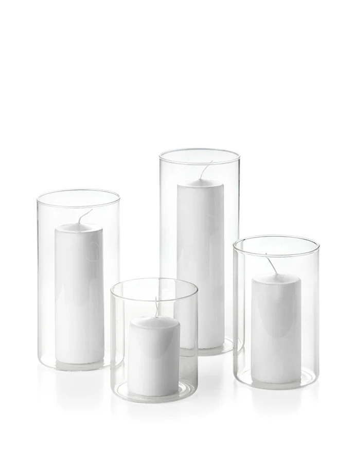 24 Round Pillar Candles and Cylinder Vases