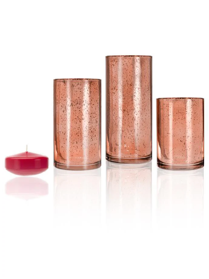 18 Floating Candles and Rose Gold Metallic Cylinders - Image 12