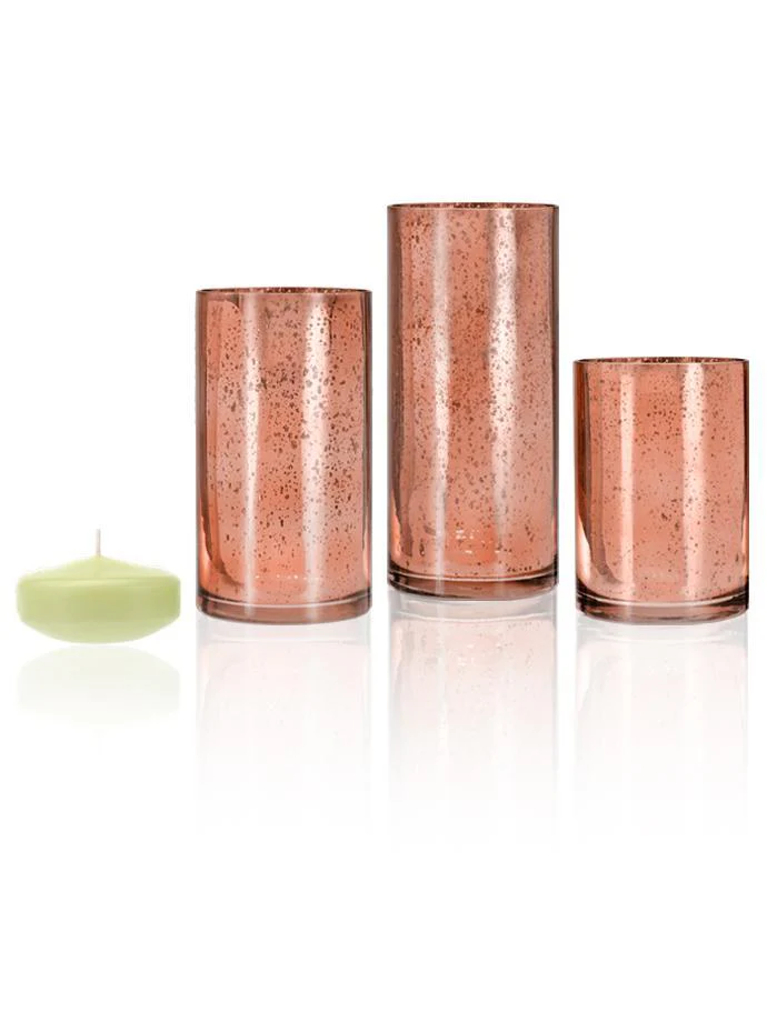18 Floating Candles and Rose Gold Metallic Cylinders - Image 17