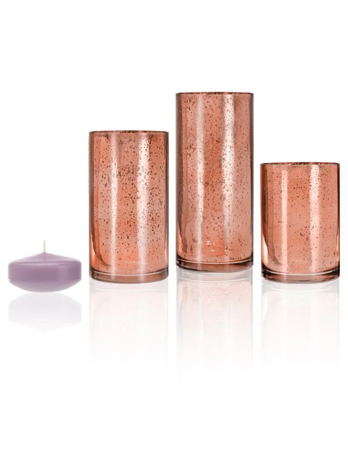 18 Floating Candles and Rose Gold Metallic Cylinders - Image 22
