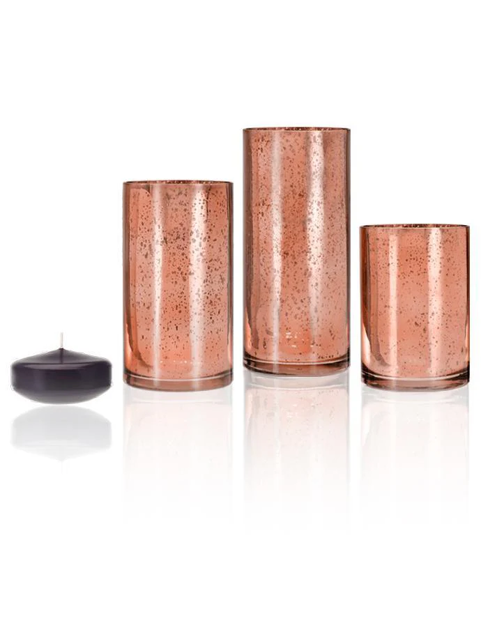18 Floating Candles and Rose Gold Metallic Cylinders - Image 24