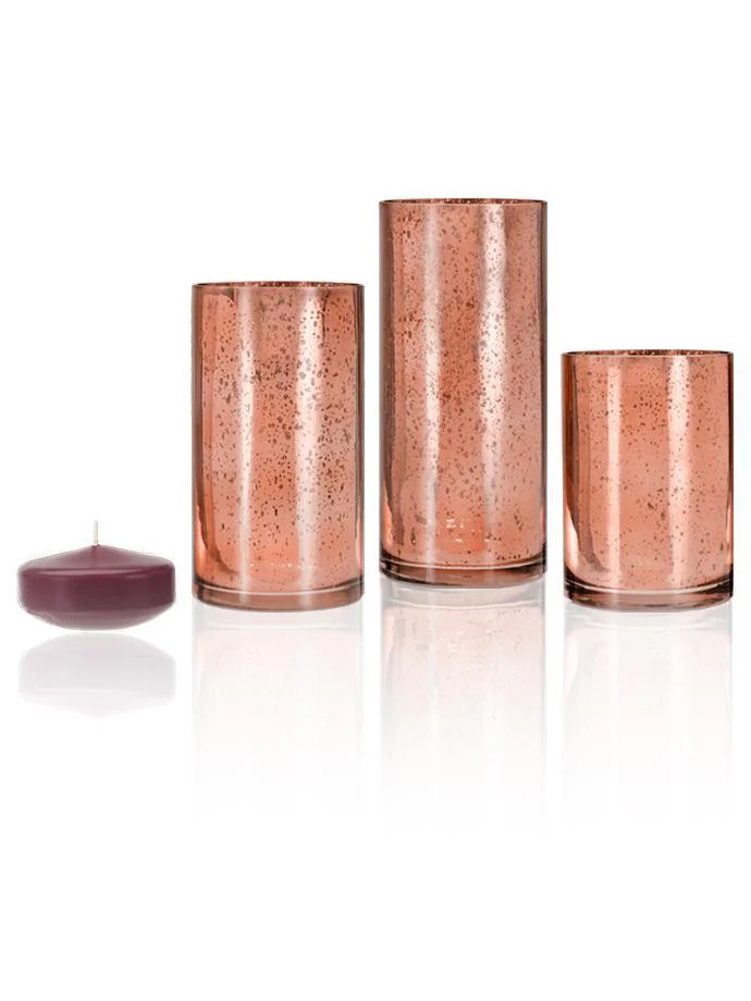 18 Floating Candles and Rose Gold Metallic Cylinders - Image 25