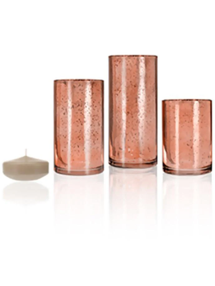 18 Floating Candles and Rose Gold Metallic Cylinders - Image 28