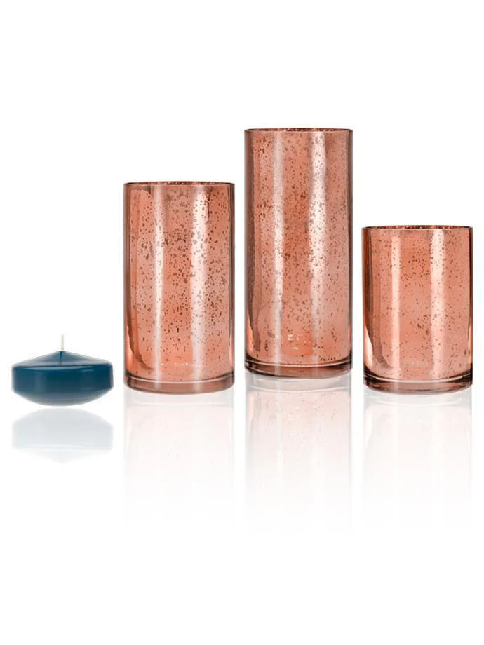 18 Floating Candles and Rose Gold Metallic Cylinders - Image 37