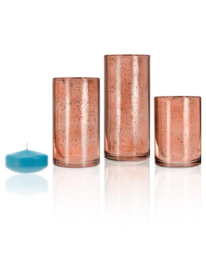 18 Floating Candles and Rose Gold Metallic Cylinders - Image 43