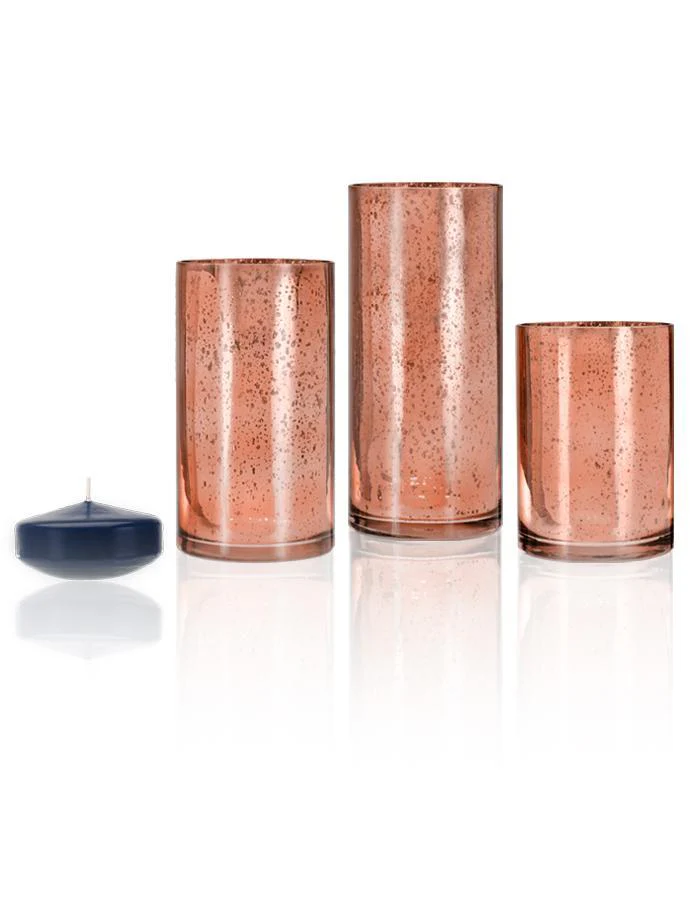 18 Floating Candles and Rose Gold Metallic Cylinders - Image 5