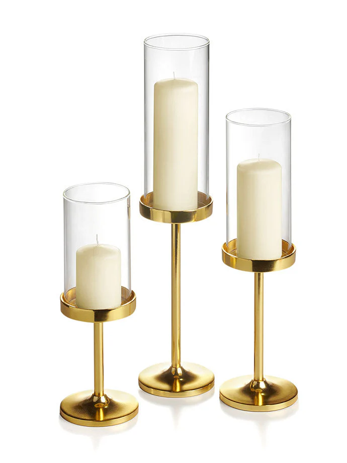 36 Slim Pillar Candles, 36 Cylinder Vases and 36 Gold Vevo Pedestals - Image 2