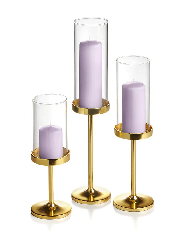 36 Slim Pillar Candles, 36 Cylinder Vases and 36 Gold Vevo Pedestals - Image 20