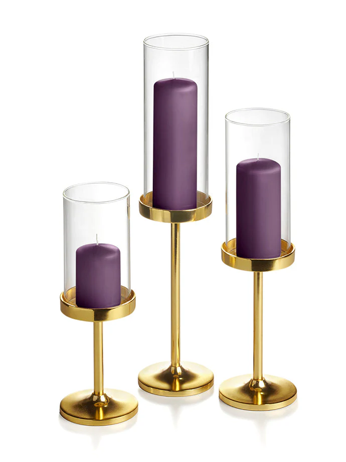 36 Slim Pillar Candles, 36 Cylinder Vases and 36 Gold Vevo Pedestals - Image 21