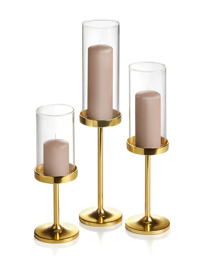 36 Slim Pillar Candles, 36 Cylinder Vases and 36 Gold Vevo Pedestals - Image 24